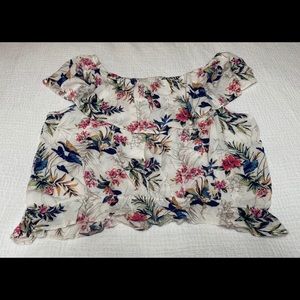 American Eagle White Floral off shoulder Top XL